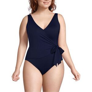 Land's End Plus size side tie soft cup adjustable tie swimsuit navy various size